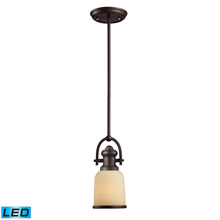 Elk Lighting 66171-1-LED Brooksdale 1 Light LED Mini Pendant In Oiled Bronze And Amber Glass