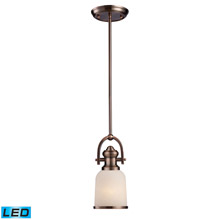 Elk Lighting 66181-1-LED Brooksdale 1 Light LED Mini Pendant In Antique Copper And White Glass