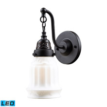 Elk Lighting 66210-1-LED Quinton Parlor 1 Light LED Sconce In Oiled Bronze And White Glass