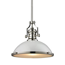 Elk Lighting 66516-1 Chadwick 1 Light Pendant In Gloss White And Polished Nickel