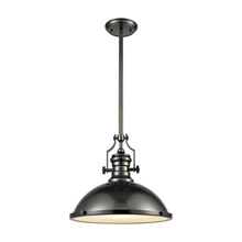 Elk Lighting 66608-1 1-Light Pendant in Black Nickel with Metal Shade and Frosted Glass Diffuser
