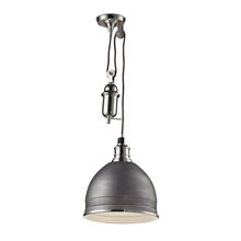 Elk Lighting 66883/1 1-Light Adjustable Pendant in Polished Nickel and Weathered Zinc with Grey Shade