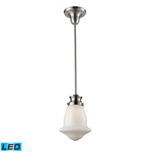 Elk Lighting 69029-1-LED Schoolhouse Pendants 1 Light LED Pendant In Satin Nickel And White Glass