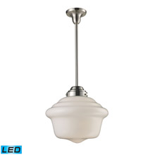 Elk Lighting 69040-1-LED Schoolhouse Pendants 1 Light LED Pendant In Satin Nickel And White Glass