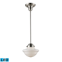Elk Lighting 69042-1-LED Schoolhouse Pendants 1 Light LED Pendant In Satin Nickel And White Glass