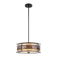 Elk Lighting 70263/3 3-Light Chandelier in Tiffany Bronze with Brown Mosaic and Tan Mica Shade