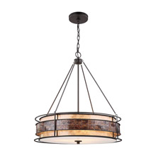 Elk Lighting 70264/3 3-Light Chandelier in Tiffany Bronze with Brown Mosaic and Tan Mica Shade