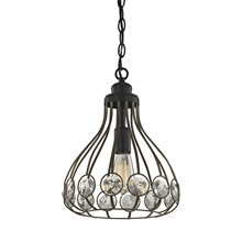 Elk Lighting 81105/1-LA 1-Light Mini Pendant in Bronze and Matte Black with Clear Crystal - Includes Adapter Kit