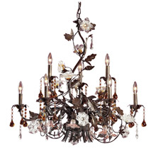 Elk Lighting 85003 9-Light Chandelier in Deep Rust with Clear and Amber Florets