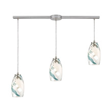 Elk Lighting 85211/3L 3-Light Linear Mini Pendant Fixture in Satin Nickel with Clear, Aqua, and White Glass