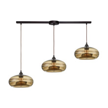Elk Lighting 85212/3L 3-Light Linear Mini Pendant Fixture in Oil Rubbed Bronze with Earth Brown Fused Glass