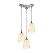 Elk Lighting 85214/3 3-Light Triangular Mini Pendant Fixture in Satin Nickel with Opal White and Clear Glass