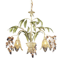 Elk Lighting 86052 3-Light Chandelier in Seashell and Sage Green with Floral-shaped Glass