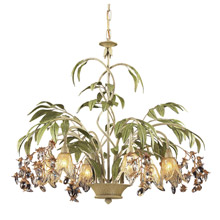 Elk Lighting 86053 6-Light Chandelier in Seashell and Sage Green with Floral-shaped Glass