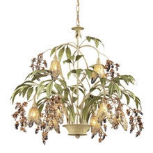 Elk Lighting 86054 8-Light Chandelier in Seashell and Sage Green with Floral-shaped Glass