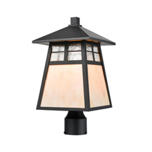 Elk Lighting 87054/1 1-Light Post Mount in Matte Black with Antique White Art Glass and Clear Textured Glass