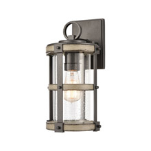 Elk Lighting 89144/1 1-Light Outdoor Sconce in Anvil Iron and Distressed Antique Graywood with Seedy Glass