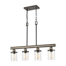 Elk Lighting 89157/4 4-Light Island Light in Anvil Iron and Distressed Antique Graywood with Seedy Glass