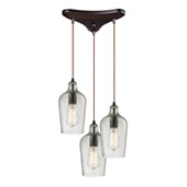 Hammered Glass 3 Light Pendant In Oil Rubbed Bronze And Clear Glass - Elk Lighting 10331/3CLR