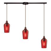 Hammered Glass 3 Light Pendant In Oil Rubbed Bronze And Red Glass - Elk Lighting 10331/3L-HRD