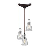 Hand Formed Glass 3-Light Triangular Pendant Fixture in Oiled Bronze with Clear Hand-formed Glass - Elk Lighting 10446/3