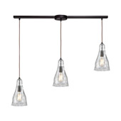 Hand Formed Glass 3-Light Linear Mini Pendant Fixture in Oiled Bronze with Clear Hand-formed Glass - Elk Lighting 10446/3L
