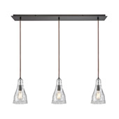Hand Formed Glass 3-Light Linear Mini Pendant Fixture in Oiled Bronze with Clear Hand-formed Glass - Elk Lighting 10446/3LP