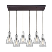 Hand Formed Glass 6-Light Rectangular Pendant Fixture in Oiled Bronze with Clear Hand-formed Glass - Elk Lighting 10446/6RC