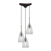 Hand Formed Glass 3-Light Triangular Pendant Fixture in Oiled Bronze with Clear Hand-formed Glass - Elk Lighting 10459/3