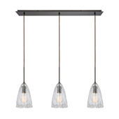 Hand Formed Glass 3-Light Linear Mini Pendant Fixture in Oiled Bronze with Clear Hand-formed Glass - Elk Lighting 10459/3LP