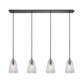 Hand Formed Glass 4-Light Linear Pendant Fixture in Oiled Bronze with Clear Hand-formed Glass - Elk Lighting 10459/4LP