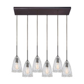 Hand Formed Glass 6-Light Rectangular Pendant Fixture in Oiled Bronze with Clear Hand-formed Glass - Elk Lighting 10459/6RC