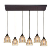 Layers 6 Light Pendant In Oil Rubbed Bronze And Amber Teak Glass - Elk Lighting 10474/6RC