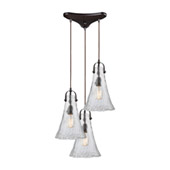 Hand Formed Glass 3-Light Triangular Pendant Fixture in Oiled Bronze with Clear Hand-formed Glass - Elk Lighting 10555/3