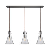 Hand Formed Glass 3-Light Linear Mini Pendant Fixture in Oiled Bronze with Clear Hand-formed Glass - Elk Lighting 10555/3LP