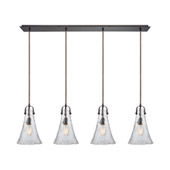 Hand Formed Glass 4-Light Linear Pendant Fixture in Oiled Bronze with Clear Hand-formed Glass - Elk Lighting 10555/4LP