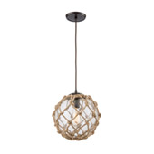Coastal Inlet 1-Light Mini Pendant in Oiled Bronze with Rope and Clear Glass - Elk Lighting 10715/1
