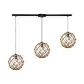 Coastal Inlet 3-Light Linear Mini Pendant Fixture in Oiled Bronze with Rope and Clear Glass - Elk Lighting 10715/3L