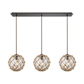 Coastal Inlet 3-Light Linear Mini Pendant Fixture in Oiled Bronze with Rope and Clear Glass - Elk Lighting 10715/3LP