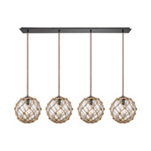 Coastal Inlet 4-Light Linear Pendant Fixture in Oiled Bronze with Rope and Clear Glass - Elk Lighting 10715/4LP