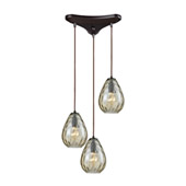 Lagoon 3-Light Triangular Pendant Fixture in Oil Rubbed Bronze with Champagne-plated Water Glass - Elk Lighting 10780/3