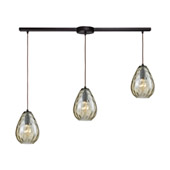 Lagoon 3-Light Linear Mini Pendant Fixture in Oil Rubbed Bronze with Champagne-plated Water Glass - Elk Lighting 10780/3L