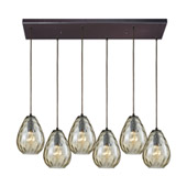 Lagoon 6-Light Rectangular Pendant Fixture in Oil Rubbed Bronze with Champagne-plated Water Glass - Elk Lighting 10780/6RC