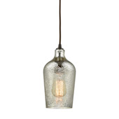 Hammered Glass 1-Light Mini Pendant in Oiled Bronze with Hammered Mercury Glass - Elk Lighting 10830/1