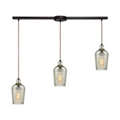 Hammered Glass 3-Light Linear Mini Pendant Fixture in Oiled Bronze with Hammered Mercury Glass - Elk Lighting 10830/3L