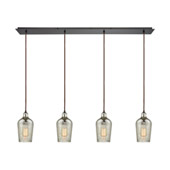 Hammered Glass 4-Light Linear Pendant Fixture in Oiled Bronze with Hammered Mercury Glass - Elk Lighting 10830/4LP