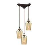 Hammered Glass 3-Light Triangular Pendant Fixture in Oiled Bronze with Amber-plated - Elk Lighting 10840/3