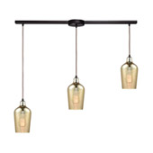 Hammered Glass 3-Light Linear Mini Pendant Fixture in Oiled Bronze with Amber-plated - Elk Lighting 10840/3L