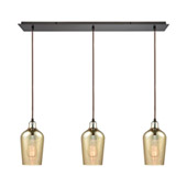 Hammered Glass 3-Light Linear Mini Pendant Fixture in Oiled Bronze with Amber-plated - Elk Lighting 10840/3LP