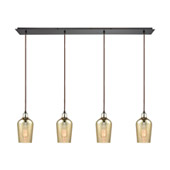 Hammered Glass 4-Light Linear Pendant Fixture in Oiled Bronze with Amber-plated - Elk Lighting 10840/4LP